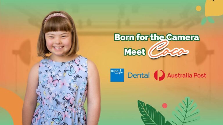 Coco, a 12-year-old Melbourne talent from Bubblegum Casting kids talent agency, smiling on set